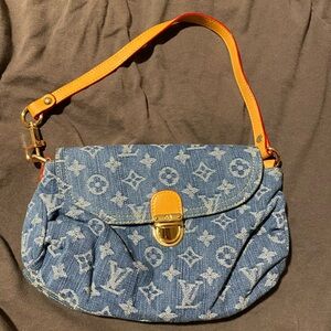 Stylish denim Women's Bag with gold long strap